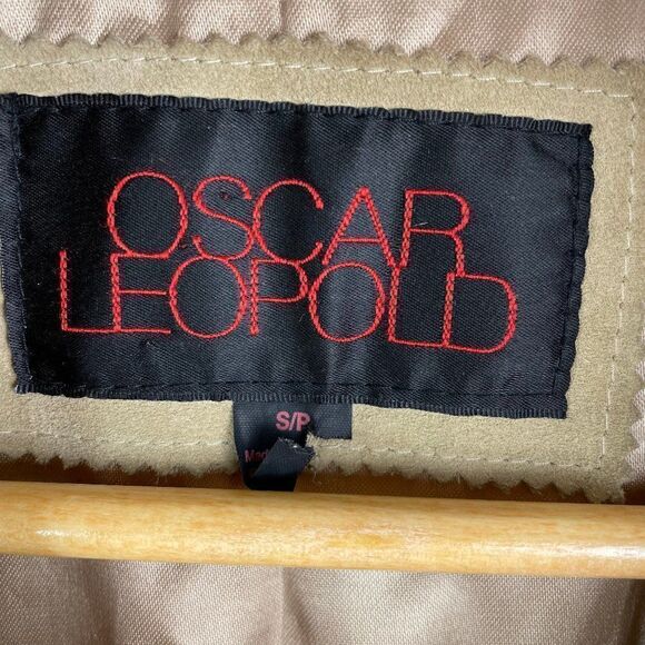 Oscar Leopold 100% Calf Suede Jacket  Button Down  Pockets Beige Tan Small - Picture 2 of 4